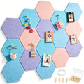 12x10 in 16 Pcs Hexagon Cork Board Tiles, Felt Pin Boards, Pastel