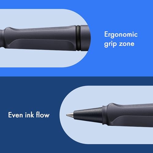 Lamy safari steel black - Rollerball Pen with ergonomic grip & line width M - for pleasant long writing - made of robust ASA plastic - including rollerball refill M 63 in blue