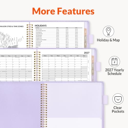 SUNEE 2027 Weekly & Monthly Planner 9"x11.2"- 12 Month (January 2027 - December 2027), Vegan Leather Cover, Pocket, Bookmark, Notes, Monthly Tab, Grey Purple