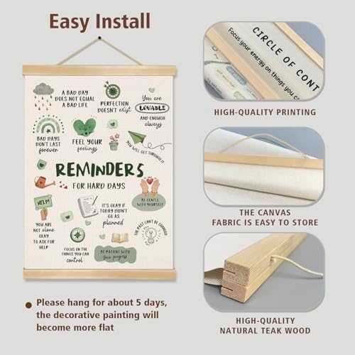 Reminders for Hard Days Inspirational Wall Art, 14x18.5 Inch Linen Canvas Wall Hanging Poster，Positive Quotes Mental Health Motivational Poster for Classroom, Office, Therapy, or Home Decor (BG802)