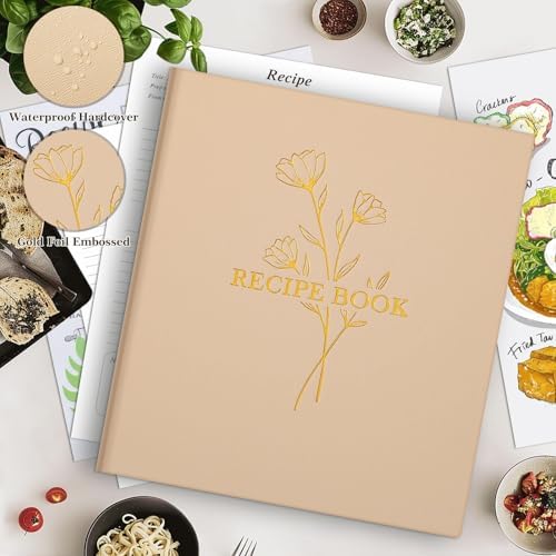 Lanpn Recipe Binder 8.5x11 3 Ring Kit, Waterproof Recipe Book Organizer Binder with 60 Plastic Sleeves,116 Recipes, Dividers,Labels & Stickers, Blank Recipe Binder to Write in Your Own Recipes, Oat