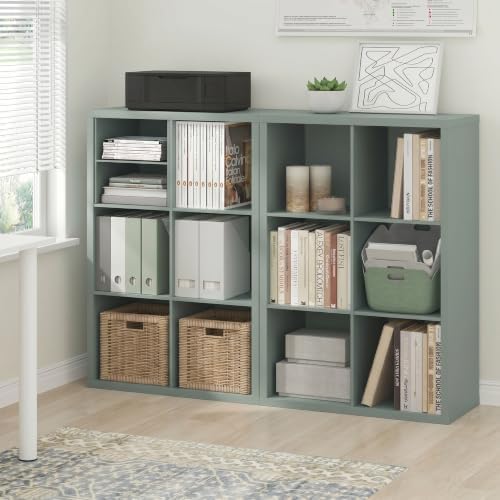 Furinno Cubicle Book Shelf Set of 2, 6-Cube Bookshelf, Sage Green