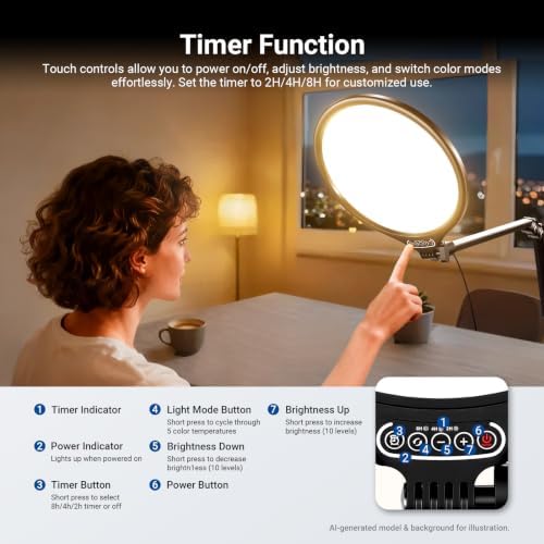 NEEWER Basics 2 Pack 10.5" Streaming Key Lighting, 3000-6500K 15W Full Screen LED Panel Ring Light with Adjustable Arm Stand Desk Clamp Timer for Laptop Computer Video Conference Zoom Makeup, R10