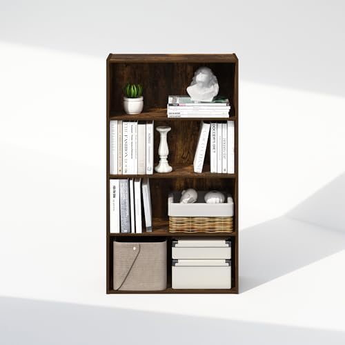 Furinno Simple Book Shelf, 4-Tier Bookshelf, Bookcase with Open Shelf, 9.4 x 23.6 x 41.7, for Living Room, Bedroom, Home Office, Amber Pine