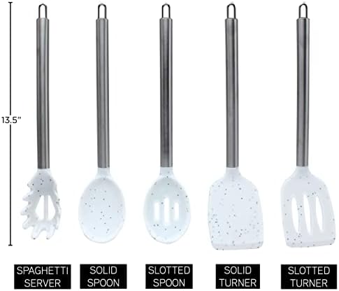 COOK WITH COLOR Silicone Cooking Utensils, Kitchen Utensil Set, Easy to Clean Silicone Kitchen Utensils, Cooking Utensils for Nonstick Cookware, Kitchen Gadgets Set, 5 Pieces, Speckled White