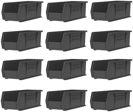 Akro-Mils 30234 AkroBins Plastic Storage Bins, 15"x5"x5", Black, 12-Pack