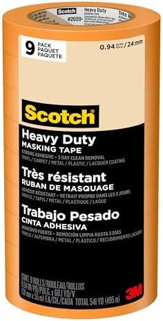 Scotch Heavy Duty Painter's Tape, 9 Rolls, 0.94 in x 60.1 yd, for Use On Vinyl, Carpet, Metal, & Plastic, Indoor & Outdoor Masking Tape, Bonds Aggressively, 3-Day Clean Removal (2020+-24AP9)
