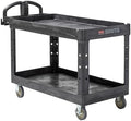 Rubbermaid Commercial Products BRUTE Heavy Duty 2-Shelf Utility/Service Cart, Medium, Lipped Shelves, Ergonomic Handle, 750 lb Capacity, Black, for Warehouse/Garage/Cleaning/Office