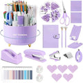 Office Supplies,Purple Desk Accessories,Desk Organizer,Stapler,Tape Dispenser,Folding Phone Stand,Scissors,Notebook,Staple Remover,Staples,Clear Tape,Sticky Notes,Clips,Cool Pen,Bookmark,Ect.22pcs
