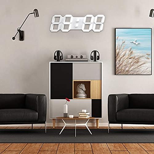 EPSKY 3D White Digital Wall Clock LED Large Alarm Clock Adjustable Brightness 12/24 Hours Display and Date Display for Kitchen Homes Offices Gyms (15inch)