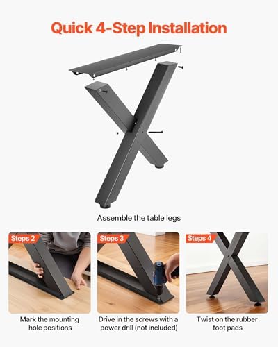 VEVOR Table Legs, 29.5" H x 29.9" W Steel Furniture Legs, Modular Design, Easy Assembly, 2204 lbs Max Load Heavy Duty, for Home Office Desk, Coffee Dinner Bar Tables, Workbench,2 PCS, X Frame, Black