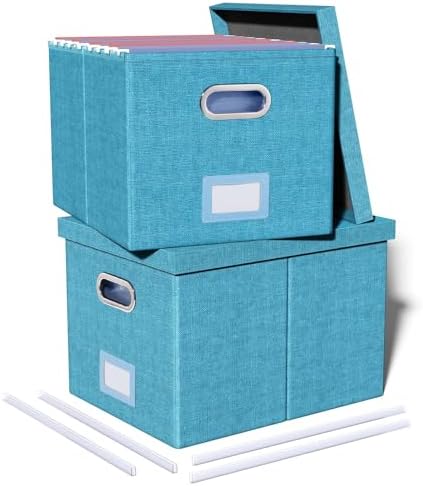 Oterri 2 Pack File Storage Organizer, Document Organizer, Portable File Box with Lid, Fit for Letter/Legal File Folder Storage,Calamine Blue+Cobalt Green,Box only