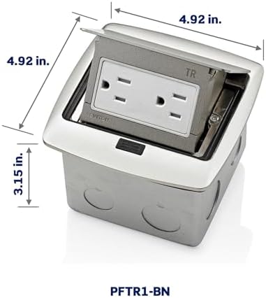 Leviton Pop-Up Floor Box with 15 Amp, Tamper-Resistant Outlet, Brushed Nickel, PFTR1-BN