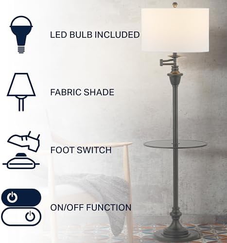 JONATHAN Y Cora 60" Metal Swing Arm Floor Lamp, Black