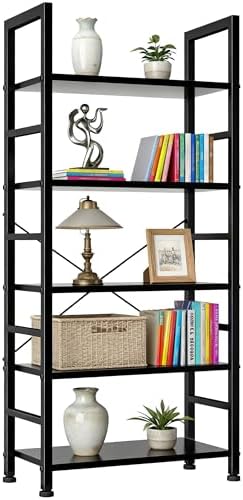 5 Tier Bookshelf, Free Standing Bookcase with Open Storage Shelves