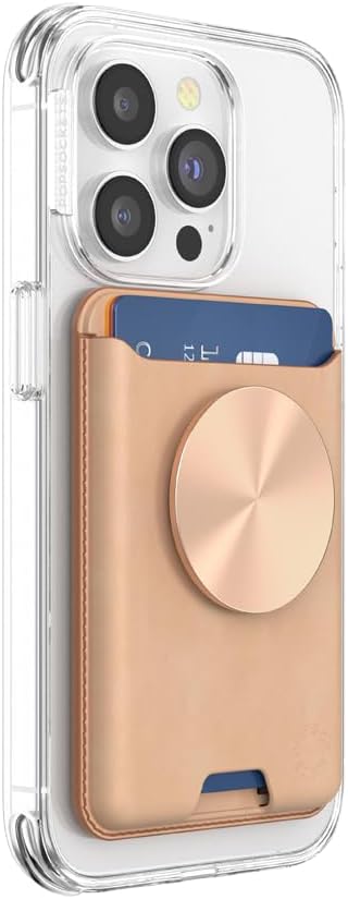 PopSockets Phone Wallet for MagSafe with Grip- Tan Nigiri | PopWallet, Holds 3 Cards, Magnetic, Removable, Secure, Gold, Electronic Accessories, For iPad/Kindle/iPhone/Android