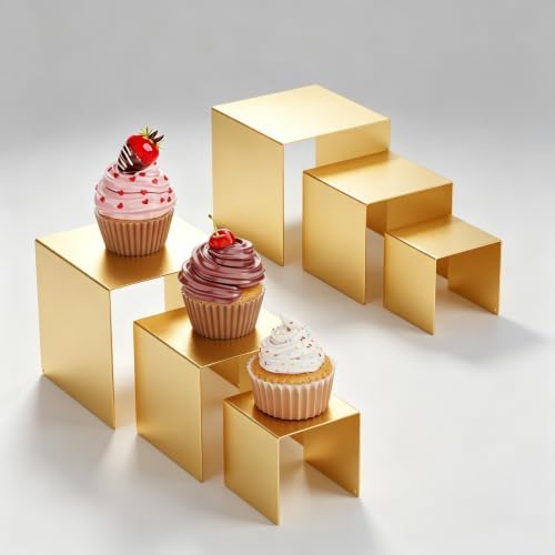 Display Stand & Risers, 6 Pcs Set Metal Rectangular Cupcake Stands