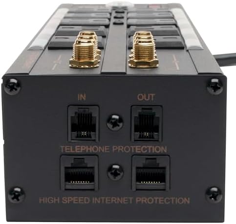 Tripp Lite Isobar 10 Outlet Audio/Video Surge Protector Tel/Modem/Coax/Network 8ft Cord Right Angle Plug, & $500,000 Insurance (HT10DBS) Black