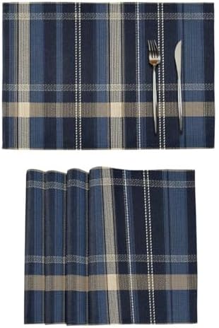 ALAZA Navy Plaid Tartan Pattern Set of 6 Placemats Rectangle Table Mat for Dining Table Restaurant Kitchen Home Decor, 12" x 18"