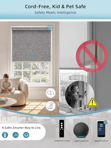 SmartWings Motorized Smart Roller Shades, 100% Blackout Safari Midnight