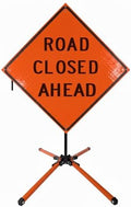 Traffic Roll-Up Sign Kit with Stand – Collapsible Safety Sign & Heavy-Duty Portable Stand, High Visibility, Easy Setup (Road Closed Ahead, Reflective)