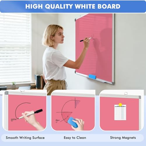 Double-Sided White Board Dry Erase Magnetic Whiteboard Wall 24x18 Pink