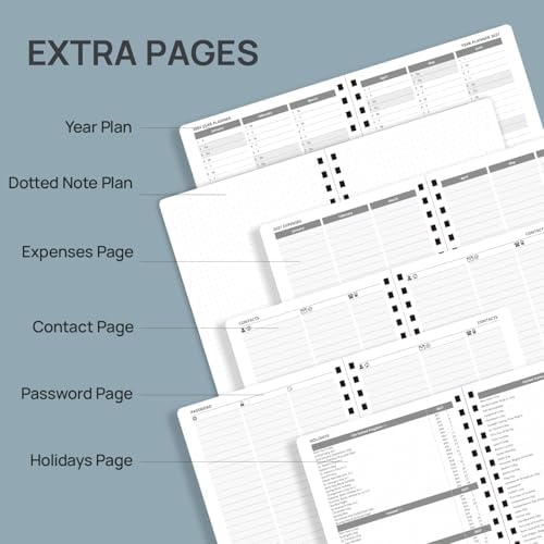 POPRUN 2027 Planner Daily Weekly and Monthly Calendar with Hourly Schedule(Medium Size 8.5'' x 6.25'' Wire-Bound Hard Cover) - Agenda 2027 (Jan.2027-Dec.2027), Monthly Tabs - Violet