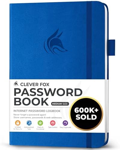 Clever Fox Password Book with Alphabetical Tabs, 5.3x7.7 Keeper Royal Blue