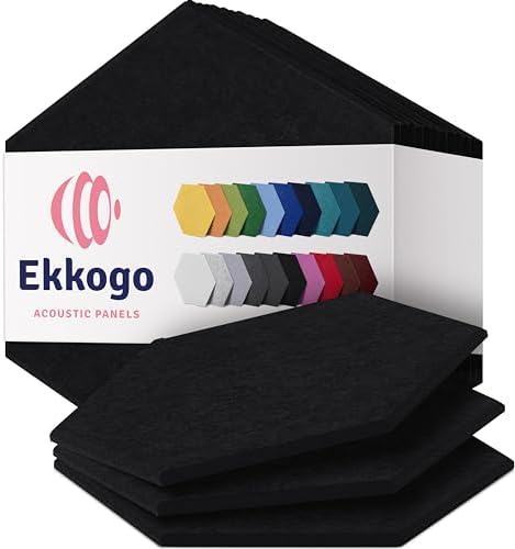 Acoustic Panels 12-Pack Soundproof Wall Panels 14"X12.1"X0.4" Sound Panels High Density Sound Dampening Panels - [Deep Black Hexagon]