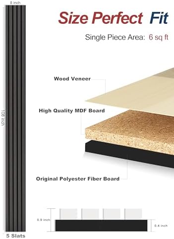 WoveN SounD Wood Panels for Wall, Deep Gray, 4 Pack, 108x8 in