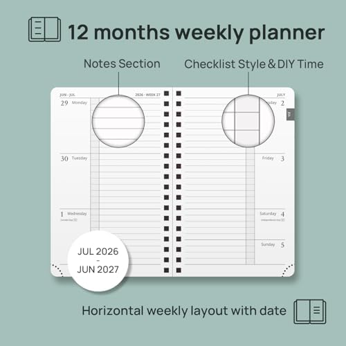 POPRUN 2026-2027 Small Weekly Planner, 4" x 6.25" Pocket Calendar for Purse