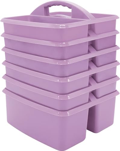 Teacher Created Resources Lavender Portable Plastic Storage Caddy 6-Pack for Classrooms, Kids Room, and Office Organization, 3 Compartments (TCR2088745)