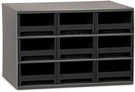 Akro-Mils Steel Garage Storage Cabinet, Small Parts Organizer Metal Cabinet for Hardware, Nails, Screws, Bolts, Nuts, and More, 17" W x 11" D x 11" H, 9-Drawer, Gray Cabinet/Black Drawers (19909)