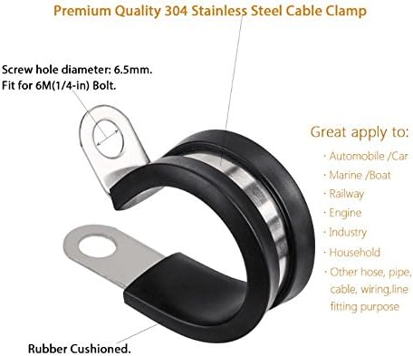 LOKMAN 20 Pack 3/8 Inch Stainless Steel Cable Clamp, Rubber Cushioned Insulated Clamp, Conduit Wire Holder Strap Clips for Tube, Pipe, Cord Installation