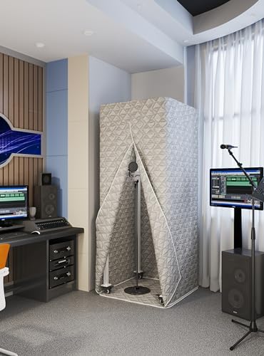 Portable Foldable Recording Vocal Booth Studio Equipment for Crisp Dry Echo Free Vocals at Home & On the Road - Easy to Assemble & Travel Bag Included (Standard, Off-white)