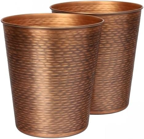 happimess Remi 2.1 Gal Textured Steel Wastebasket, Antique Copper, Set of 2