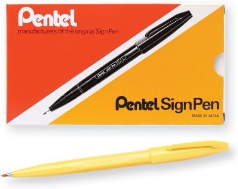 Pentel Sign Pen Fiber-Tipped Pen, Yellow Ink, Box of 12 (S520-G)
