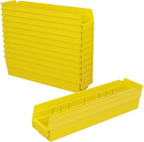 Akro-Mils 30128 Heavy Duty Plastic Shelf Bins, 18"x 4"x 4", Yellow, 12-Pack