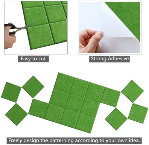 Large Felt Board Tiles for Wall with 30 Push Pins, 11.8"x11.8" Pack of 6 Pin Board Notice Boards for Home Office Kitchen, Bulletin Board Wall Tiles for Photos Memos (Green, 6 Pack)