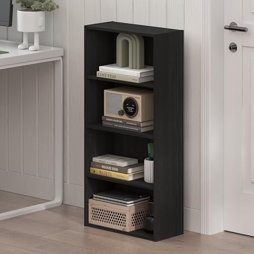 Furinno Basic Book Shelf, 4-Tier Bookcase with Open Shelf, Bookshelf, Cube Storage Organizer, 7 x 17 x 35, for Living Room, Bedroom, Home Office, Espresso