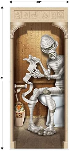 Beistle 2-Pack Mummy Restroom Door Covers, Spooky Halloween Bathroom Decorations, All-Weather Plastic for Haunted House and Trick-or-Treat, 5’ x 30”