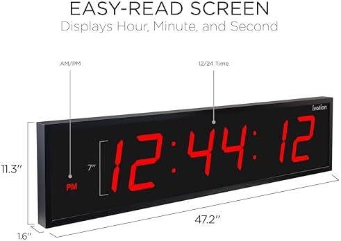 Ivation Oversized Digital Wall Clock with Large LED Display & Timer, 48"