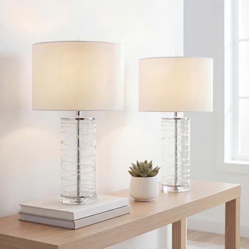 JONATHAN Y Cole 27.5" Fused Glass Table Lamp, Clear, Set of 2
