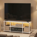 Furinno Turn-N-Tube 3-Tier No Tools TV Stand with LED Lights, White | for TV up to 50 Inch, Open Frame Entertainment Center, TV Console for Living Room, Bedroom