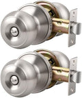 KNOBWELL 2 Pack Privacy Door Knob with Lock in Brushed Nickel Finish for Bedroom and Bathroom, Indoor Security Door Handle with Privacy Lock, Satin Nickel Interior Door Knobs