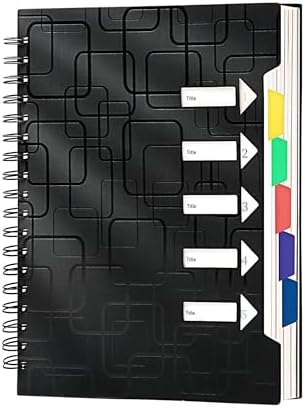 CAGIE 5 Subject Notebook for Work, Spiral, with Dividers, 5x7, Black