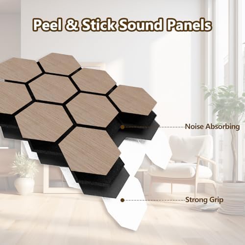 Hexagon Acoustic Wall Panels, Self-Adhesive Sound Absorbing Wall Panel by ARMURO, 4 Pack Covers 19.27 Sq Ft, Peel and Stick Noise Reducing for Home Office Studio Bedroom Wall Decor
