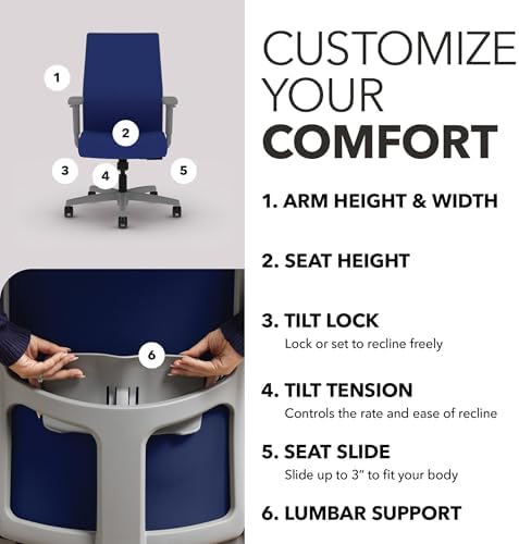 HON Ignition 2.0 Ergonomic Office Chair, Lumbar Support, Desk Chair, Cobalt