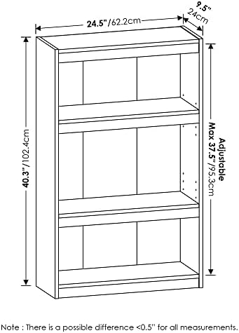 Furinno Jaya Book Shelf, 3-Tier Modern Bookshelf with Adjustable Shelf, Bookcase with Open Shelf, 9.5 x 24.5 x 40.3, for Organization and Storage, for Living Room, Bedroom, Home Office, Darkwood