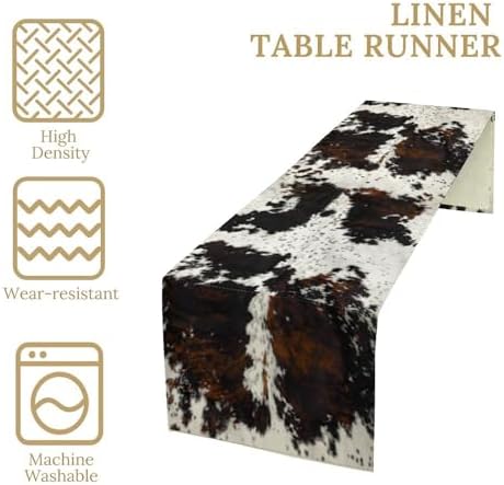 Cow Print Table Runner, Black White Cowhide Print Western Style Table Runner Country Farmhouse Cottage Cow Patten Table Decoration for Home Kitchen Dining, 13x108 Inch